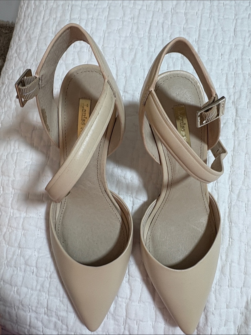 Louise et Cie Beige Pointed-Toe Ankle-Strap Heels
